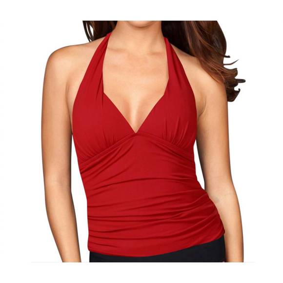 NEW KALLURE shirred halter tankini top in red - Picture 1 of 2